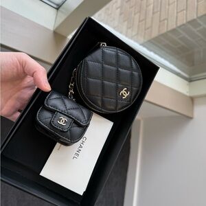 CHANEL gift with purchase Black Quilted Mini Pouch and Coin Case Set